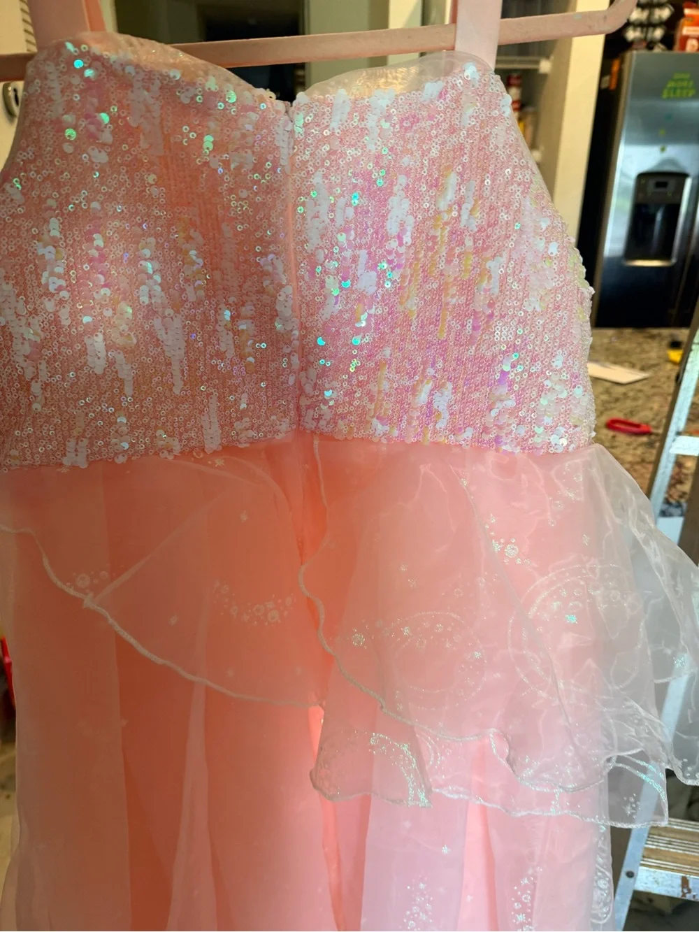Girls Pink Bubble Tulle Dress Princess Sequins Mesh